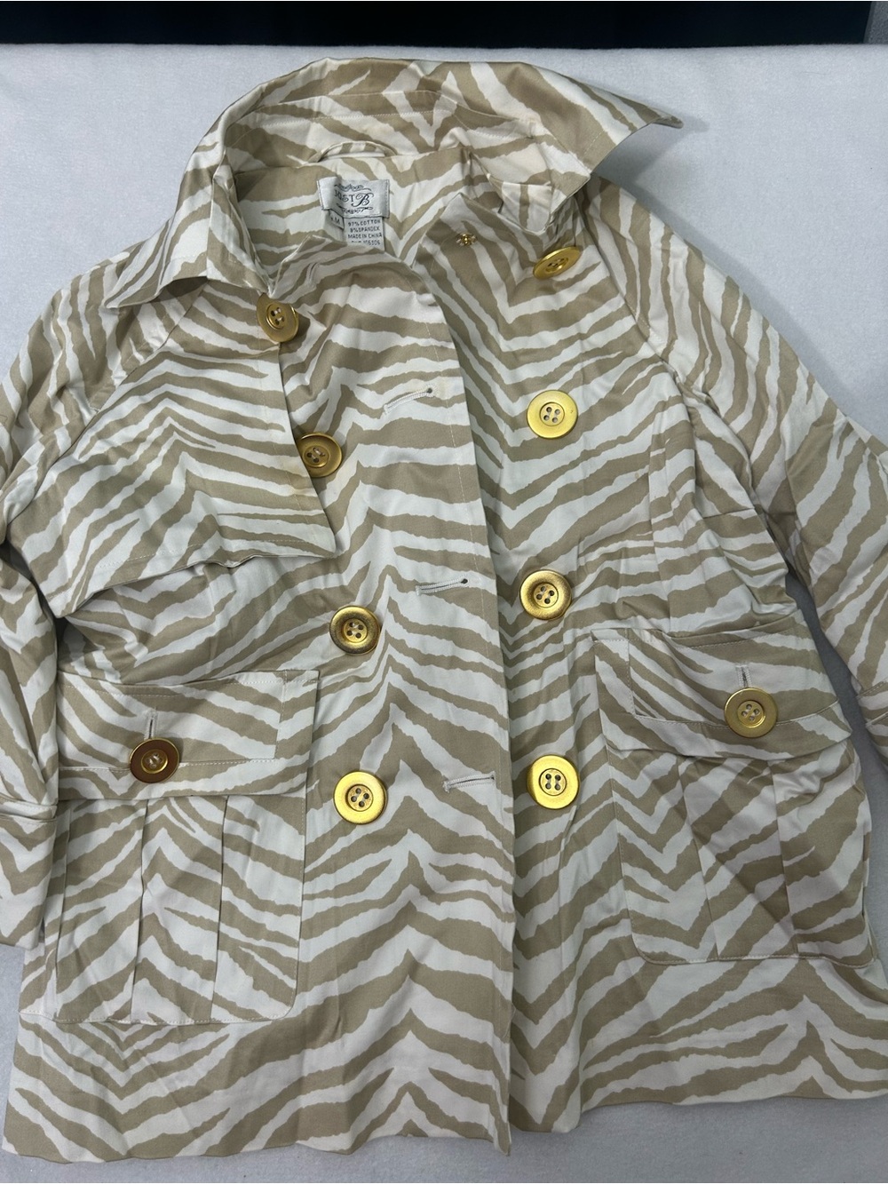 just be Beige and White Zebra-Print Button Jacket
